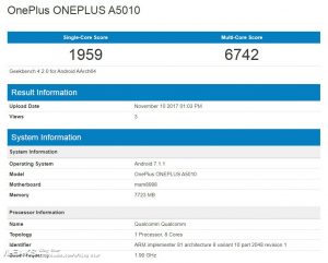 OnePlus 5T, Geekbench 4, Leak