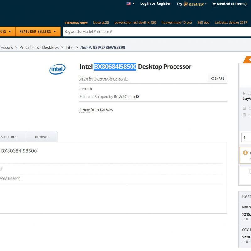 Newegg, Coffee Lake, i5-8500, i5-8600